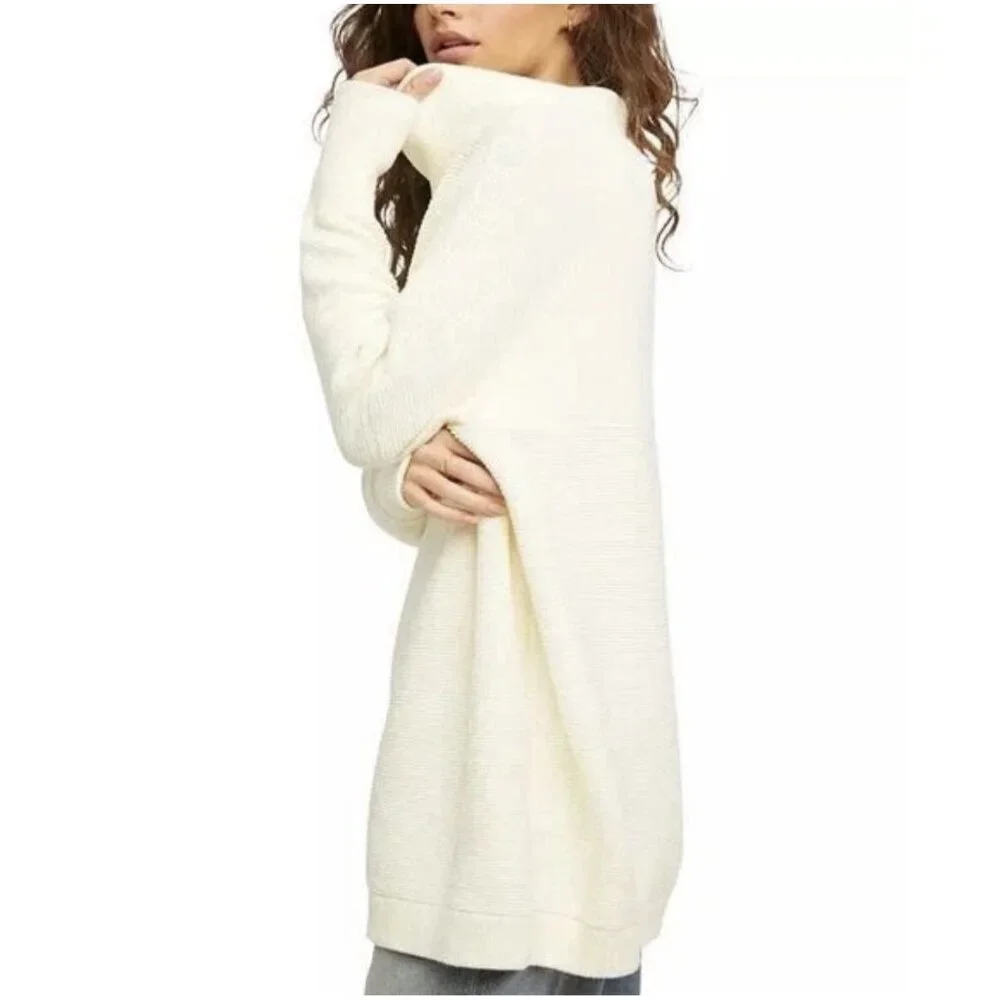 Free People Ottoman Slouchy Tunic In Ecru Cream Mock Neck Oversized Comfy Cozy L - Picture 2 of 5